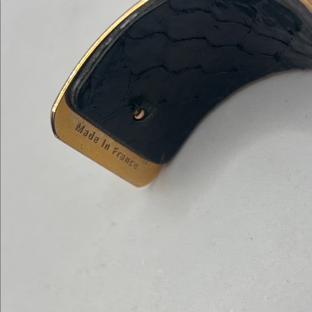 Les Georgettes Solaire gold-finish cuff bracelet Capri blue leather insert Euro - Picture 3 of 8